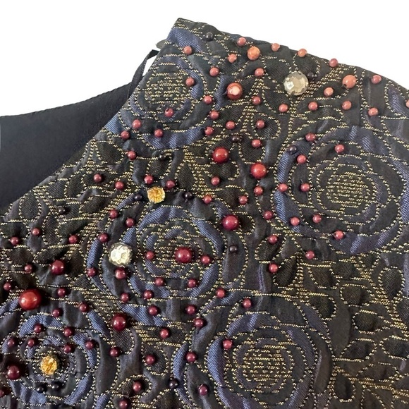 ZARA quilted beaded embroidered top cap sleeves floral pattern tapered hem - Picture 2 of 16